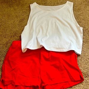 Sports set white top and red shorts